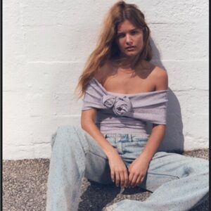 Zara metallic thread top with raised flowers